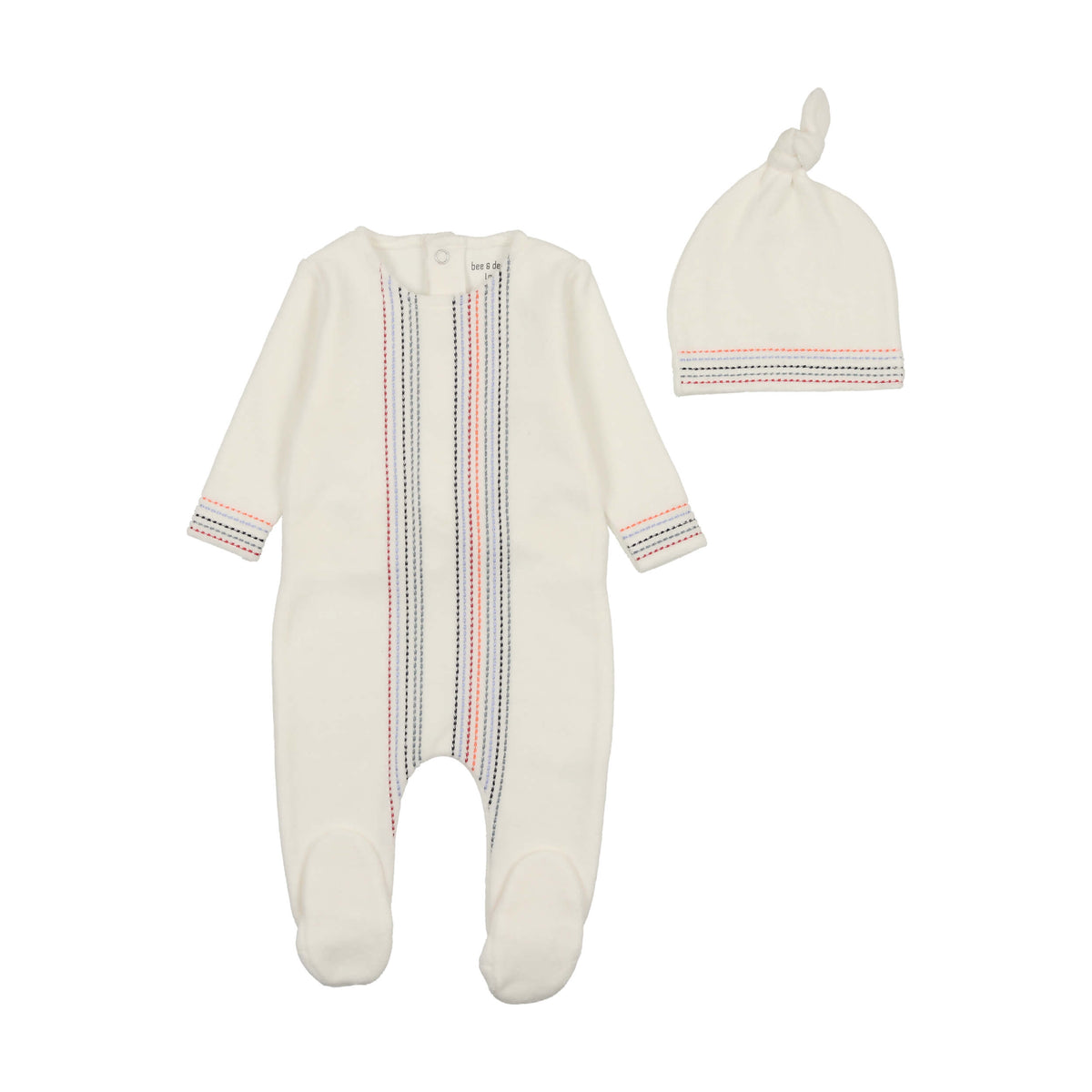 Bee & Dee Colored Stitching Footie with Beanie - Ivory - Girls Bee & Dee Colored Stitching Footie with Beanie - Ivory - Girls