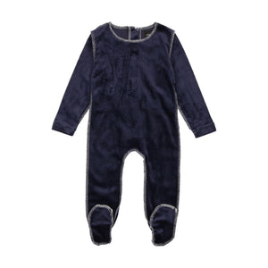 Cuddle & Coo Navy Velour Stitched Stretchie
