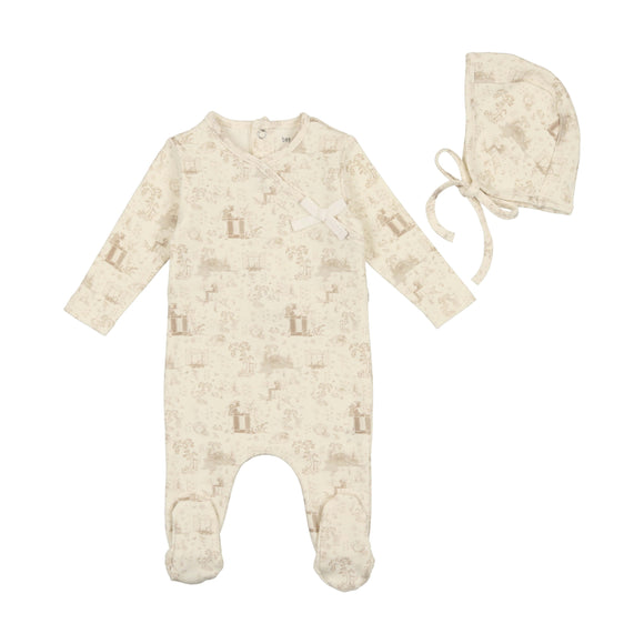 Bee & Dee Toile Collection Footie with Bonnet-Soft Taupe