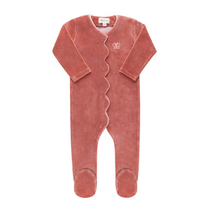 Elys & Co Velour Embroidered Butterfly Dark Pink Footie