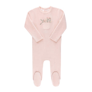 Elys & Co Velour Pocket Full of Flowers Pink Footie