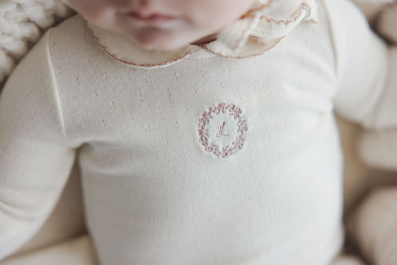 Lil Leg Emblem Embroidered Footie & Hat Set Cream/Pink