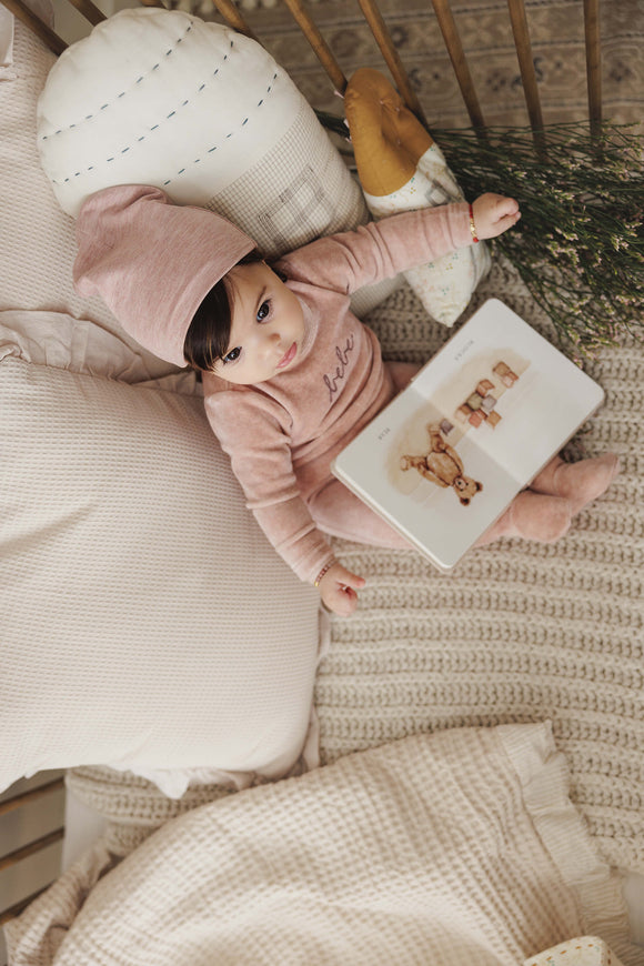 Lil Leg Velour Bebe Footie & Hat Set Heather Pink