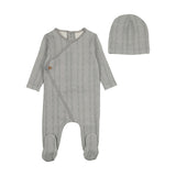 Bee & Dee Cable Stitch Wrap Layette Set-Dusty Blue