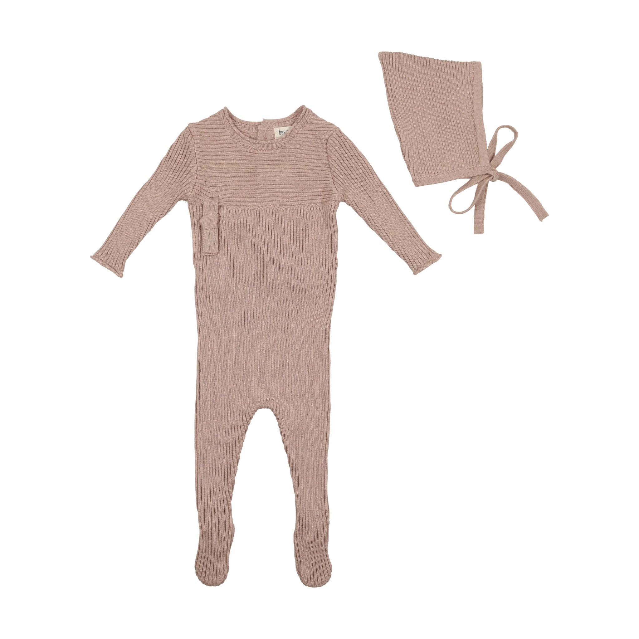 Bee & Dee Combination Knit Footie with Bonnet-  Pink