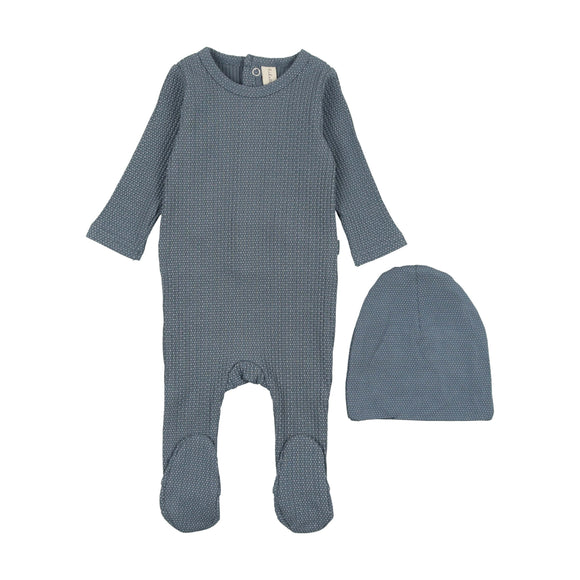 Lil Leg Blue Dotted Ribbed Footie, & Hat Set