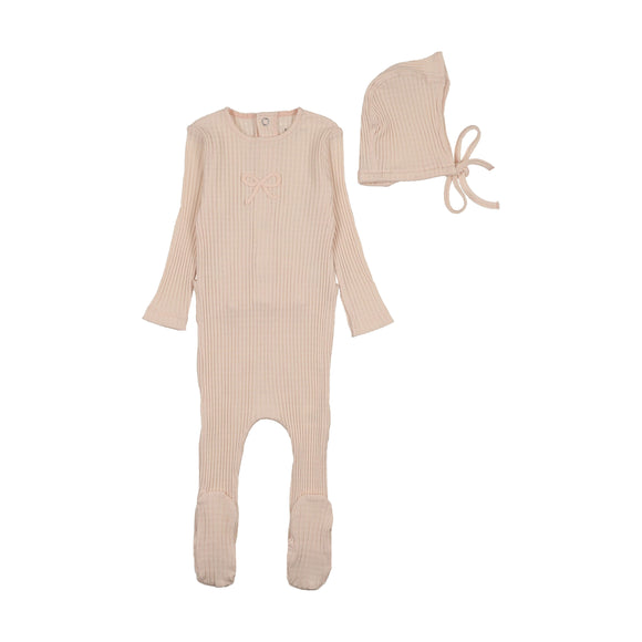 Bee & Dee Dainty Rope Pointelle  Footie/Bonnet-Champagne Pink