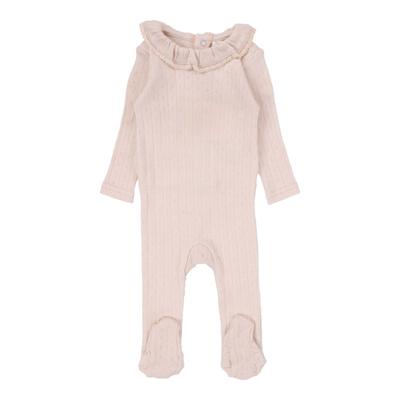 Lil Leg Fine Pointelle Collar Footie & Hat Set Petal Ruffle