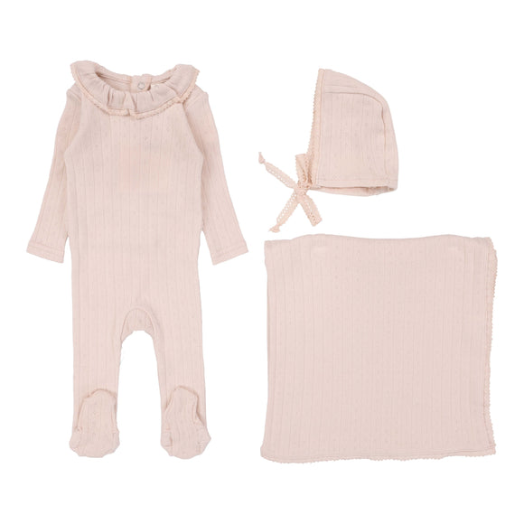 Lil Leg Fine Pointelle Collar Layette Set Petal Ruffle