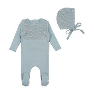 Bee & Dee Knit Overlay Cotton Footie with Bonnet-Blue