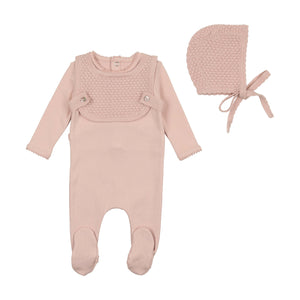 Bee & Dee Knit Overlay Cotton Footie with Bonnet-Nude
