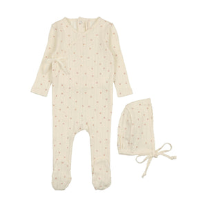 Lil Leg Printed Pointelle Wrap Layette Set Footie, Bonnet, & Blanket Milk/Rose