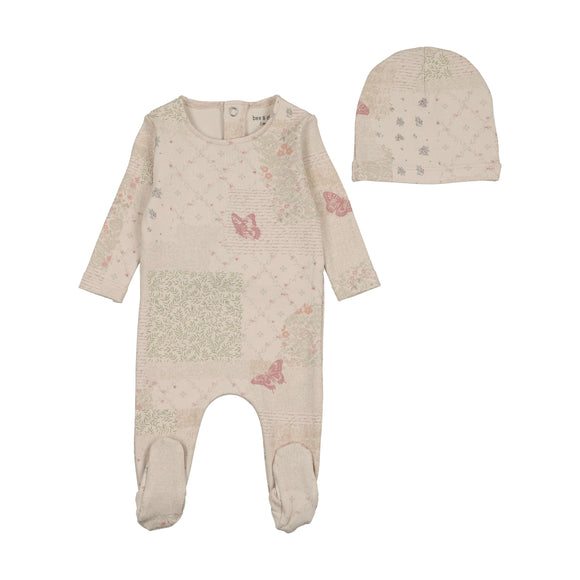 Bee & Dee Organic Paper Print Footie/Beanie-Girls Print