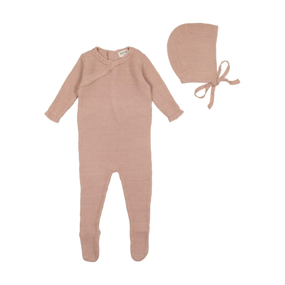 Bee & Dee Pointelle Knit Collection Footie with Bonnet-Darling Pink