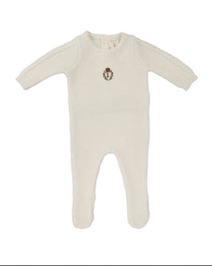 Lil Leg Crest Knit Cream Footie & Bonnet Set