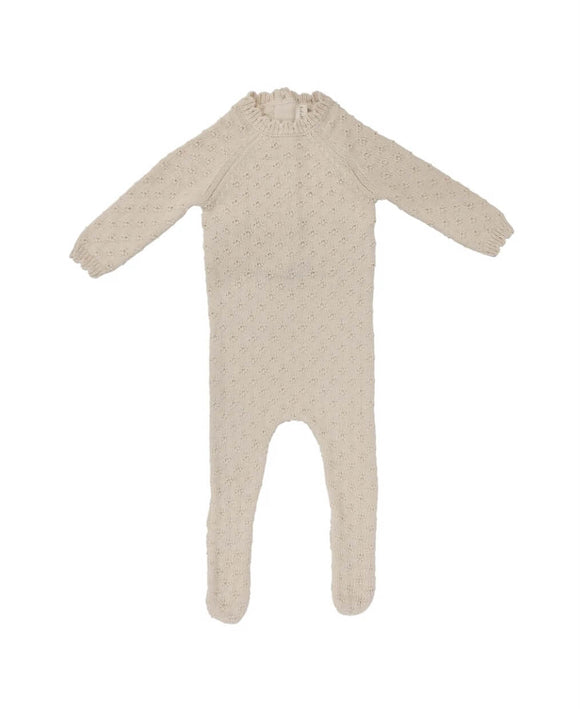 Lil Leg Vintage Knit Ecru Footie, Bonnet, Blanket