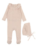 Lil Leg Fine Pointelle Ruffle Layette Set Footie, Bonnet & Blanket Petal