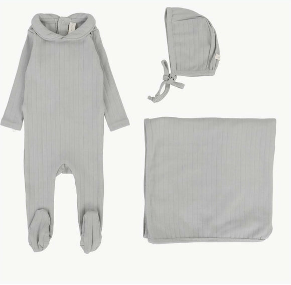 Lil Leg Fine Pointelle Collar Footie & Hat Set Light Blue Peter Pan (Blanket not included)