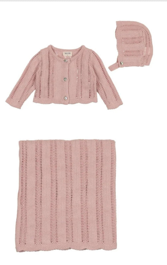 Bee & Dee Crochette Velour Blanket Set-Champagne Pink
