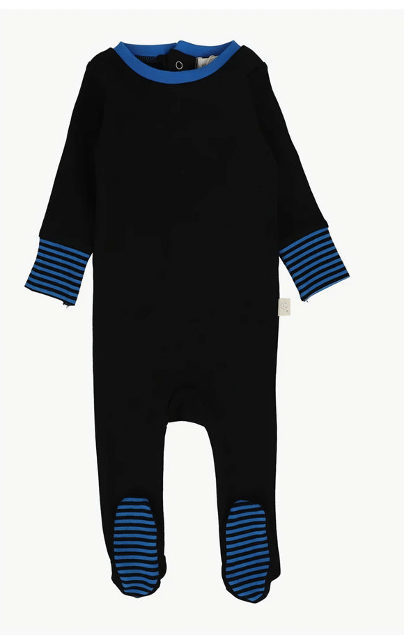 Lil Leg Striped Cuff Footie Black/Royal Blue