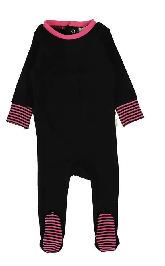 Lil Leg Striped Cuff Footie Black/Hot Pink