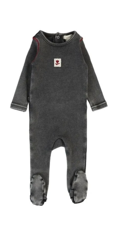 Lil Leg Contrast Footie Black Wash Girl