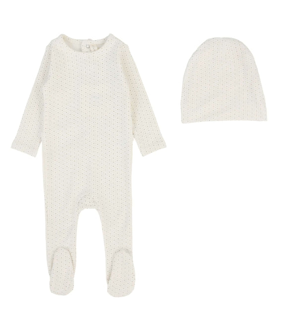 Lil Leg Dotted Footie Cream/Blue (Beanie not included)
