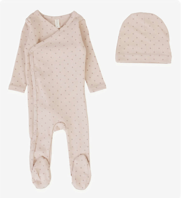 Lil Leg Diamond Dot Footie & Hat Set Dusty Pink