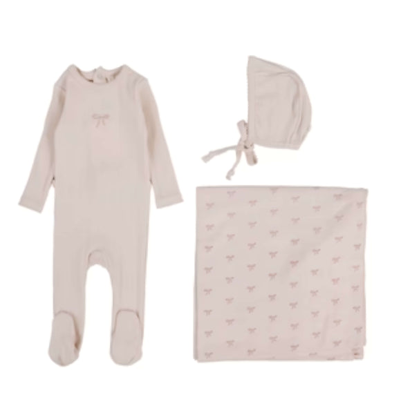 Lil Leg Pointelle Graphic Layette Set Soft Pink Bow