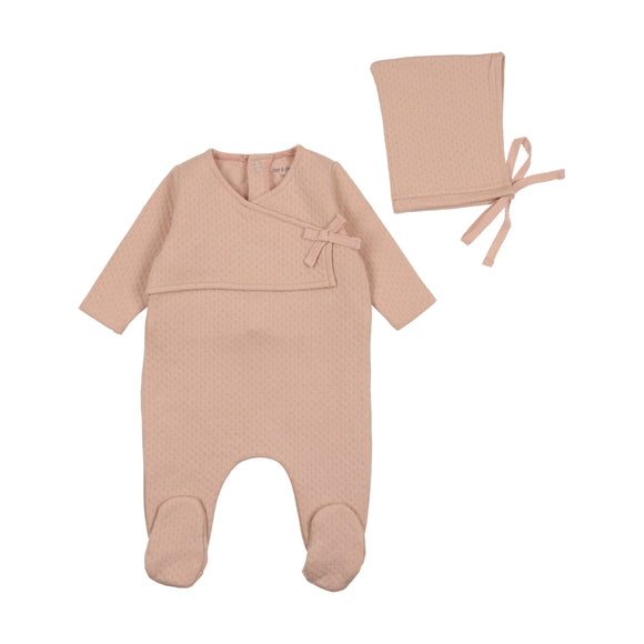 Bee & Dee Textured Pointelle Footie/Bonnet-Rose  Dust