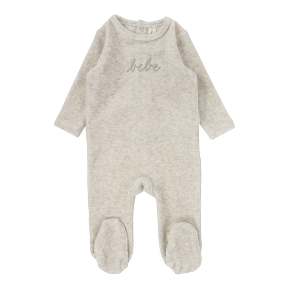 Lil Leg Velour Bebe Footie & Hat Set Heather Oatmeal
