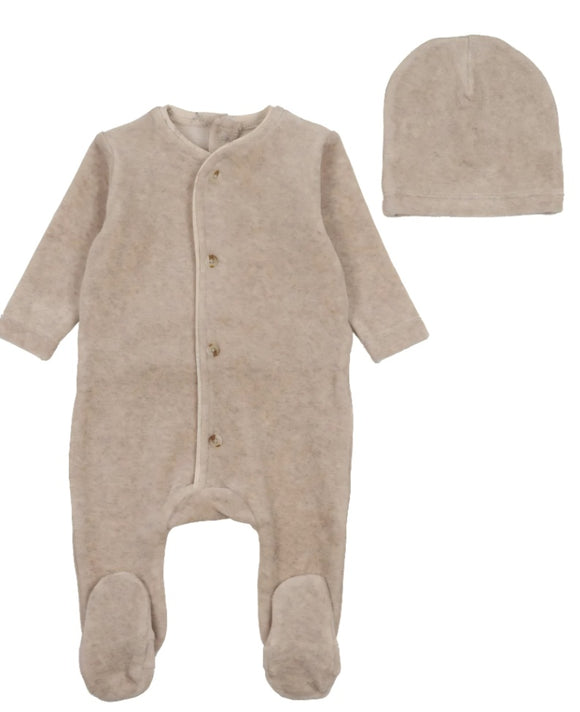 Bee & Dee Velour Footie/Beanie-Oat