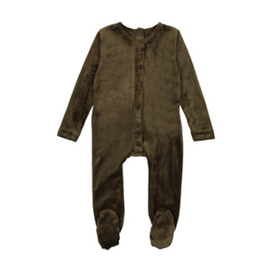Cuddle & Coo Olive Velour Button Stretchie