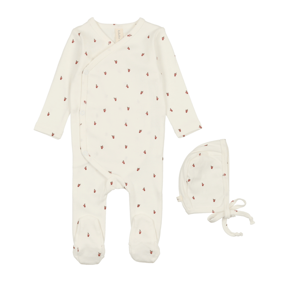 Lil Leg Very Berry Blanket, Footie, & Hat Set, White/Red