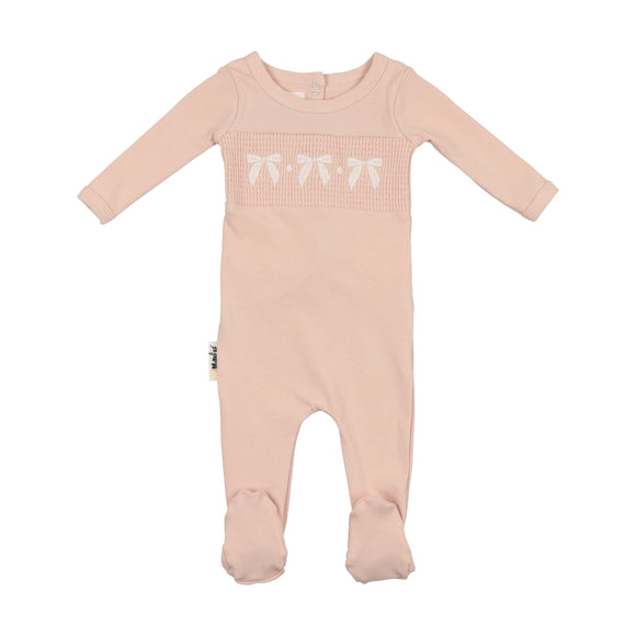 Maniere Smocked Bow Pale Pink Footie