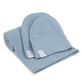 Ely's & Co Jersey Cotton Swaddle Blanket & Baby Hat - Dusty Blue