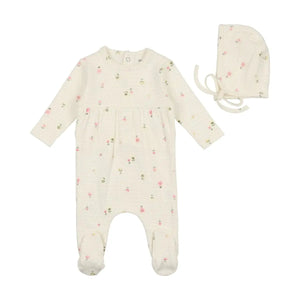 Bee & Dee Floral Dot Collection Footie with Bonnet-Girls Print