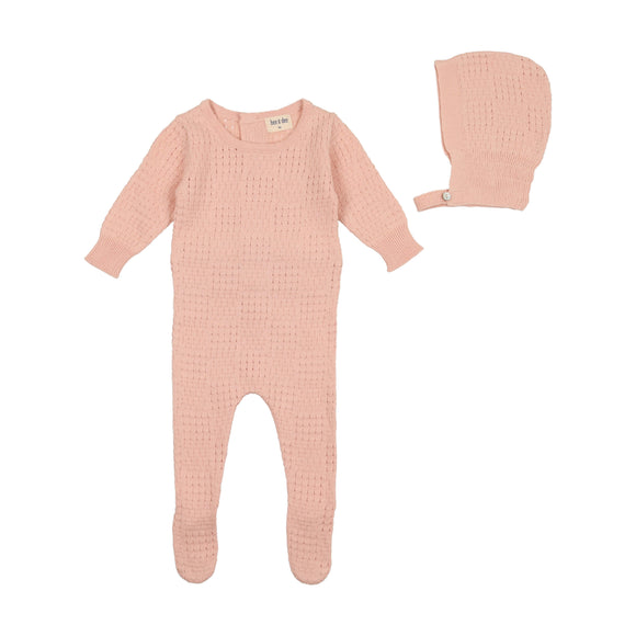 Bee & Dee Knit Pointelle Collection Footie with Bonnet-Sugar Pink