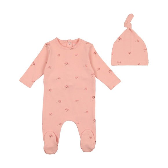 Bee & Dee Little Buds Print Collection Footie with Bonnet-Rose with Pink Buds
