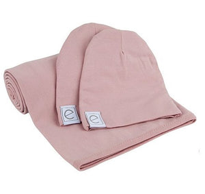 Ely's & Co Jersey Cotton Swaddle Blanket & Baby Hat - Pink