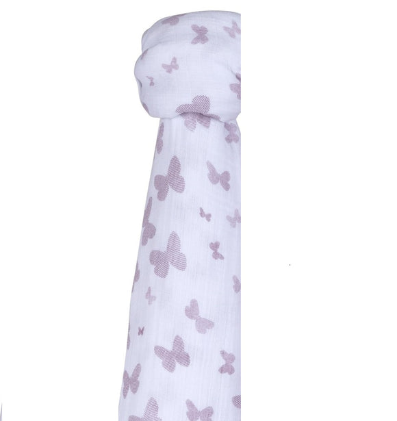 Ely's & Co Cotton Muslin Swaddle Blanket: White Lavender Butterflies